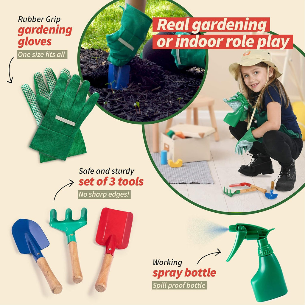 Gardener Costume Kids Outfit with Toddler Gardening Tools, 3+ | Includes machine washable apron, gloves, hat, trowel