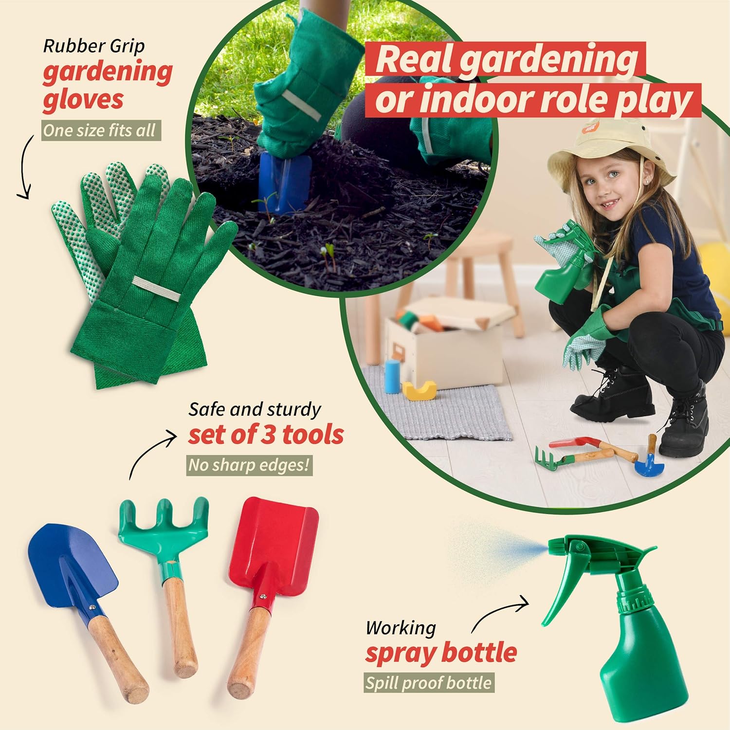 Gardener Costume Kids Outfit with Toddler Gardening Tools, 3+ | Includes machine washable apron, gloves, hat, trowel