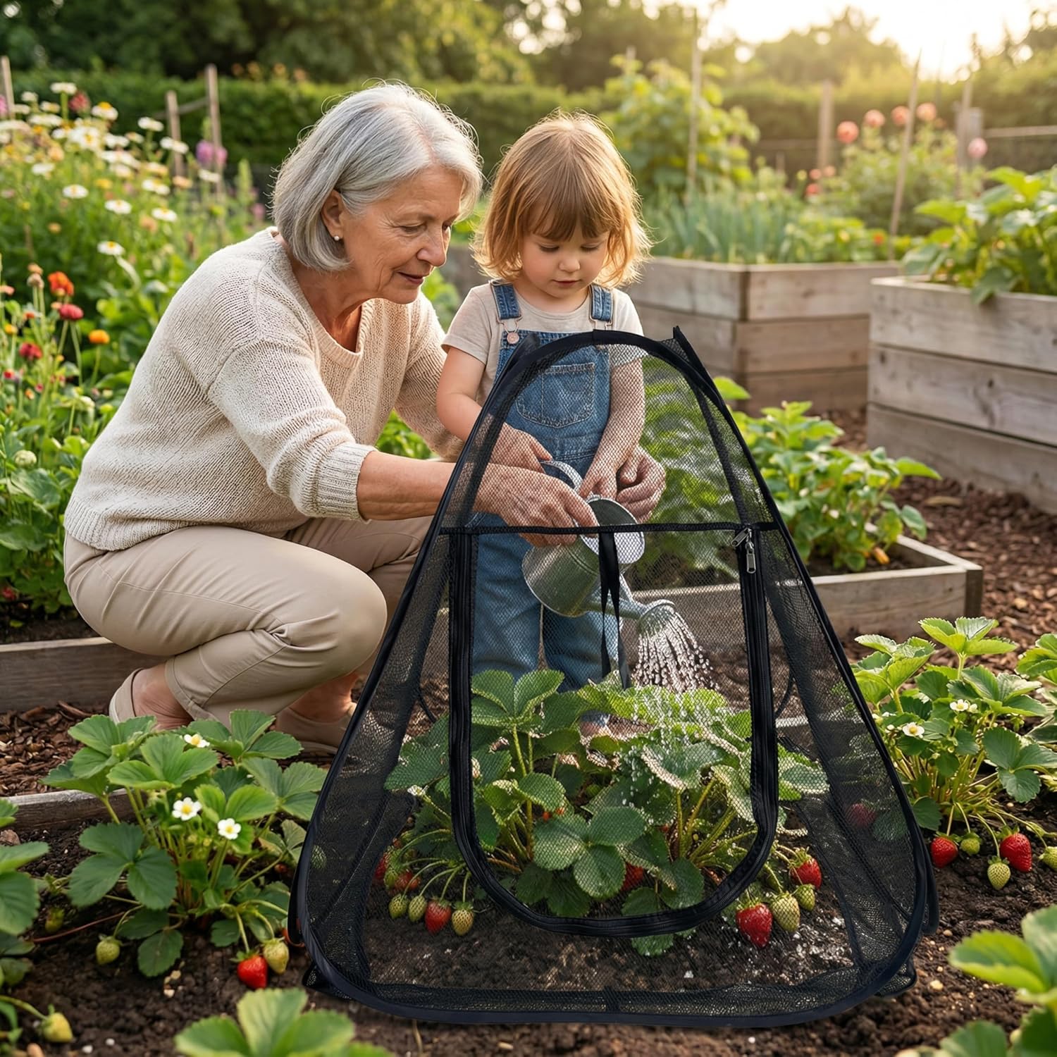 2PCS Pop-Up Garden Netting Protector with 2 Storage Bags & 16 U-Shaped Nails, 28"x28"x32" Plant Shade Tent， Mesh Plant