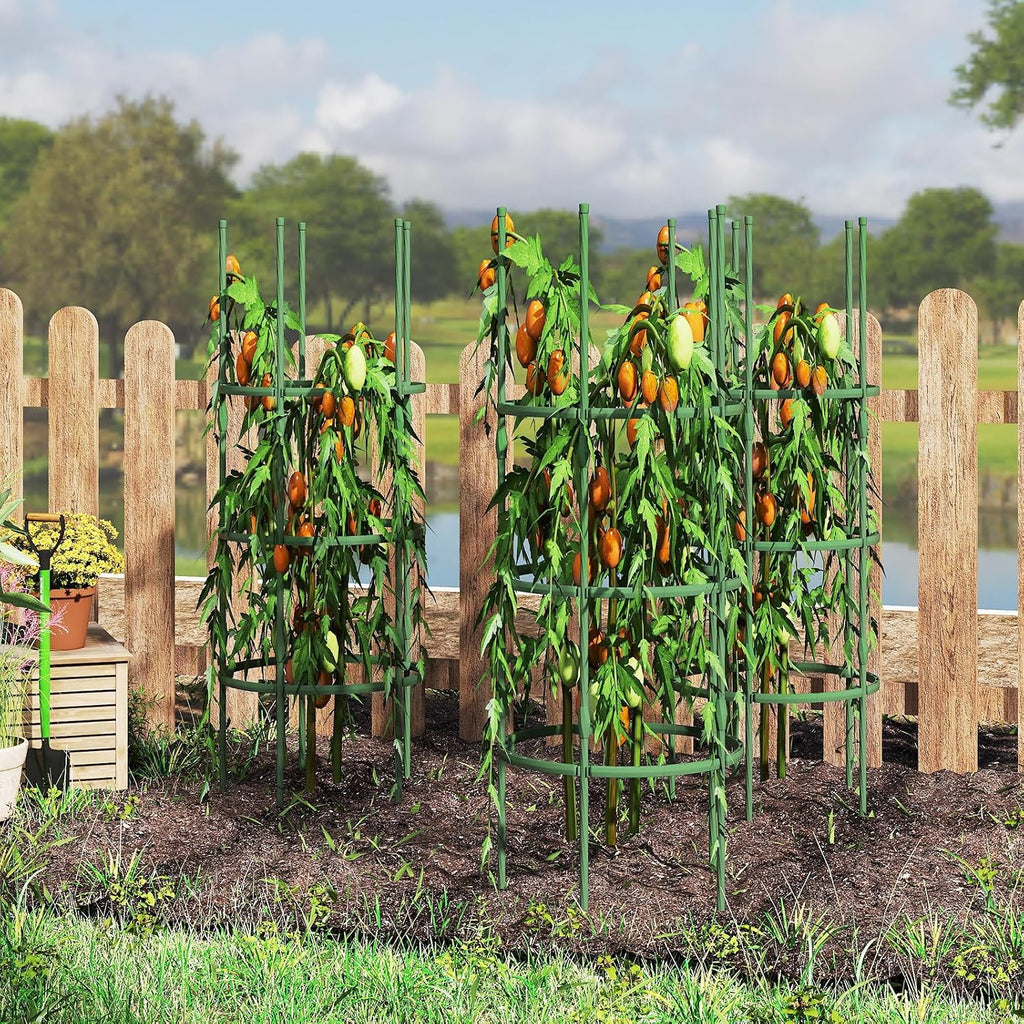 Happygrill 3 Pack Plant Cages and Supports, 60 inch Tall Adjustable Tomato Cage w/Clips & Ties, Heavy-Duty Garden