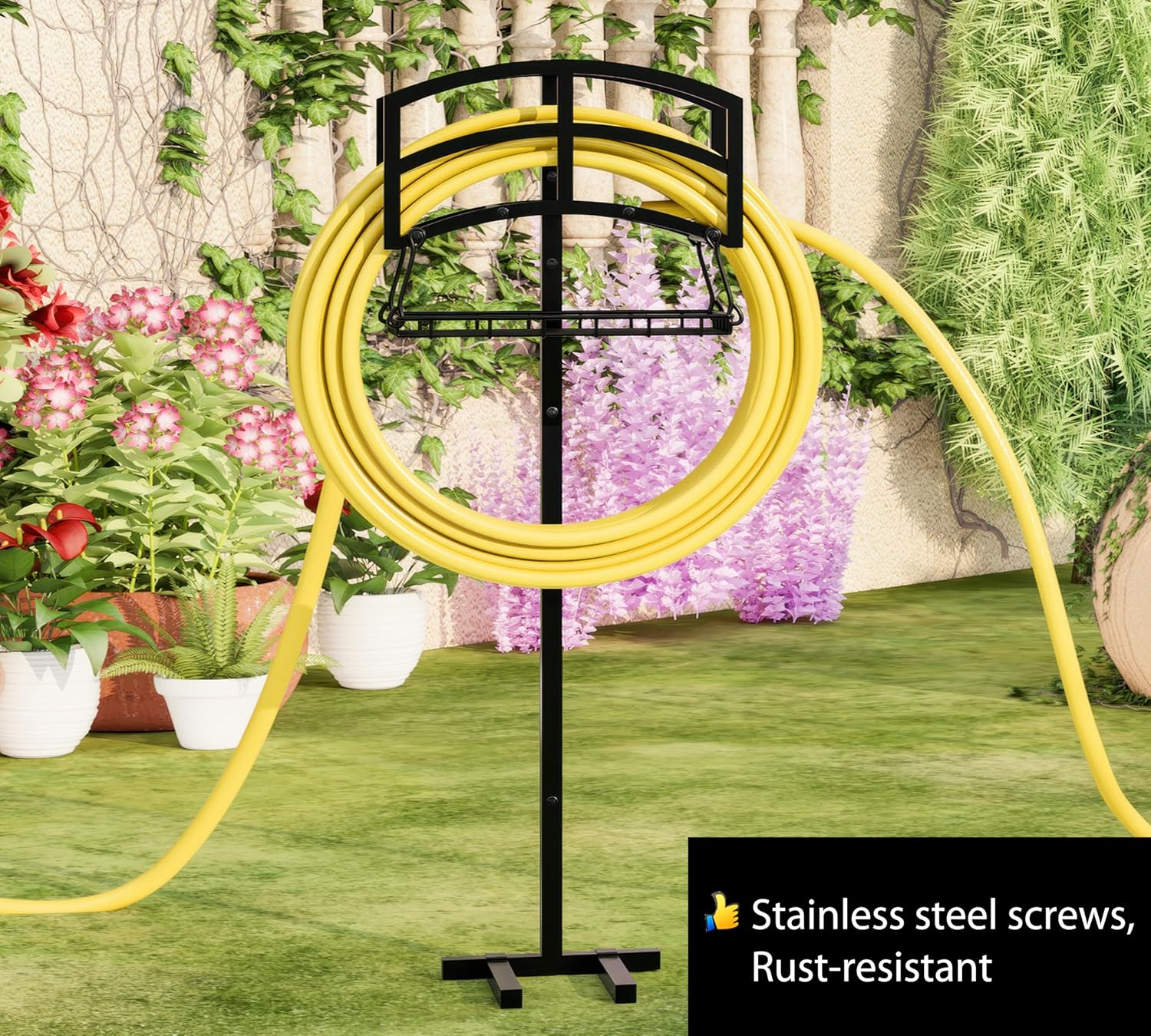Fire Beauty Stainless Steel Garden Hose Holder for Yard Patio Garage | Stores messy garden hoses neatly outdoors.Sturdy