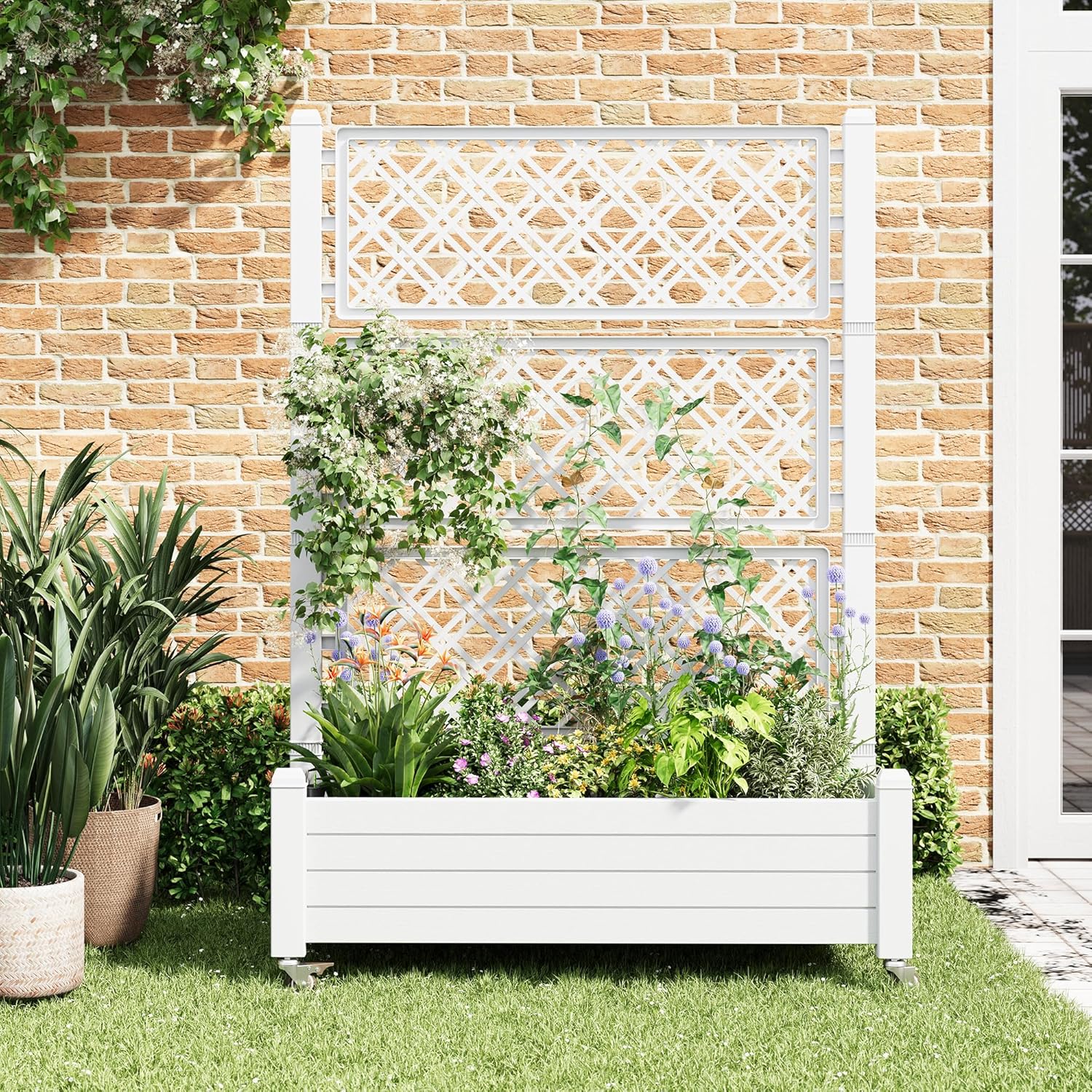 Elevated Raised Garden Bed with Trellis&Wheels,Ashen-61.2" h | Planter Box with Trellis Outdoor, Raised Planter with