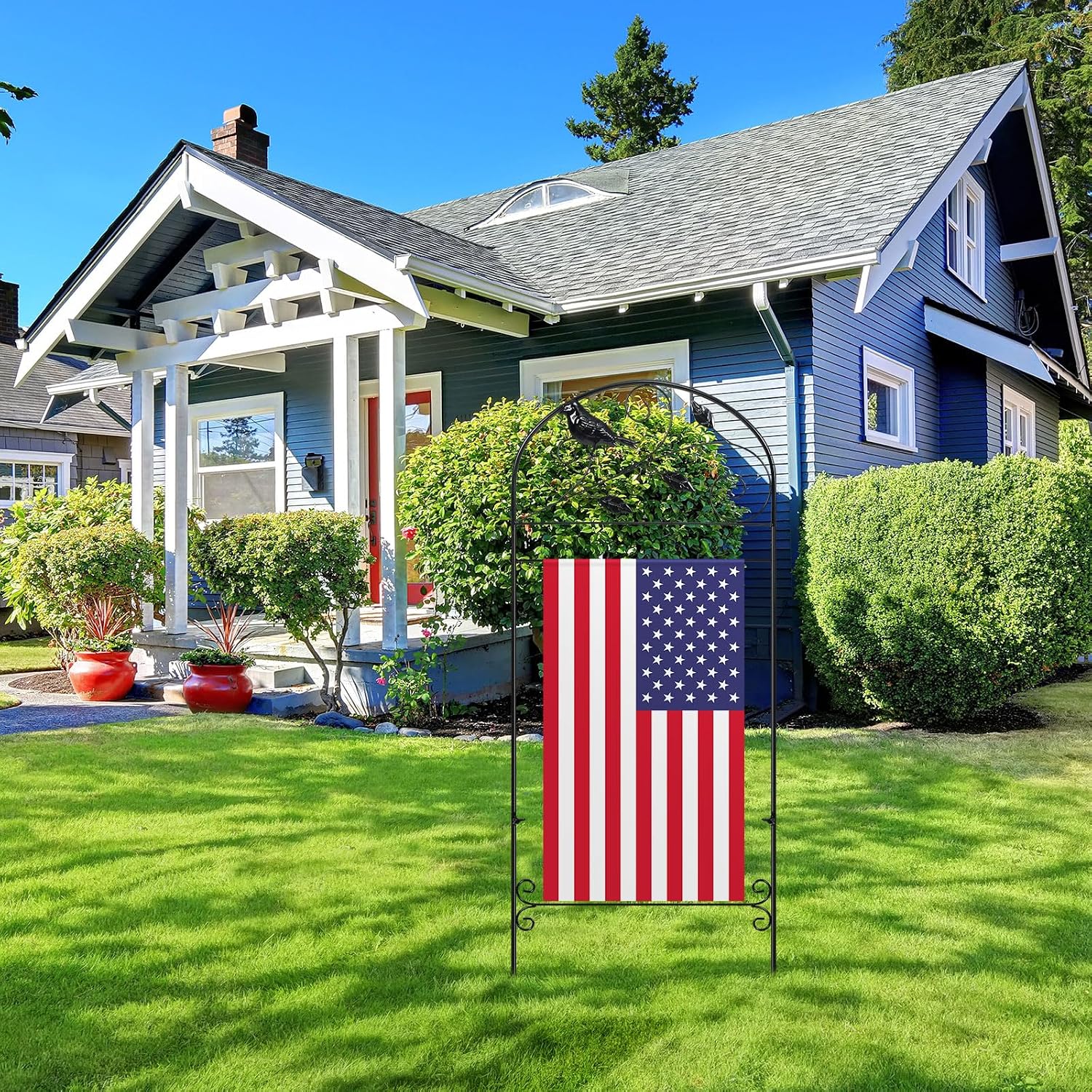 CroBlissful Garden Flag Holder Stand Garden Yard Flag Pole Stake Fits Max 14 x 25 Inch for Outside House Yard Lawn
