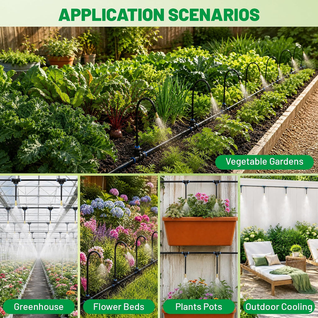 Drip Irrigation System for Garden, 200FT Automatic Drip Irrigation Kit with 32pcs 360° Bendable Copper Nozzles