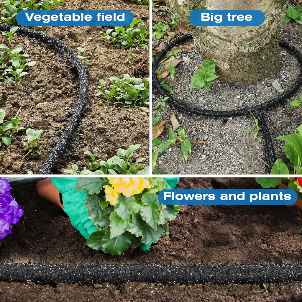 5/8" 50FT Round Soaker Hose for Garden Lawn Vegetable Tree Watering | Heavy Duty Rubber Drip Irrigation Tube, Solid