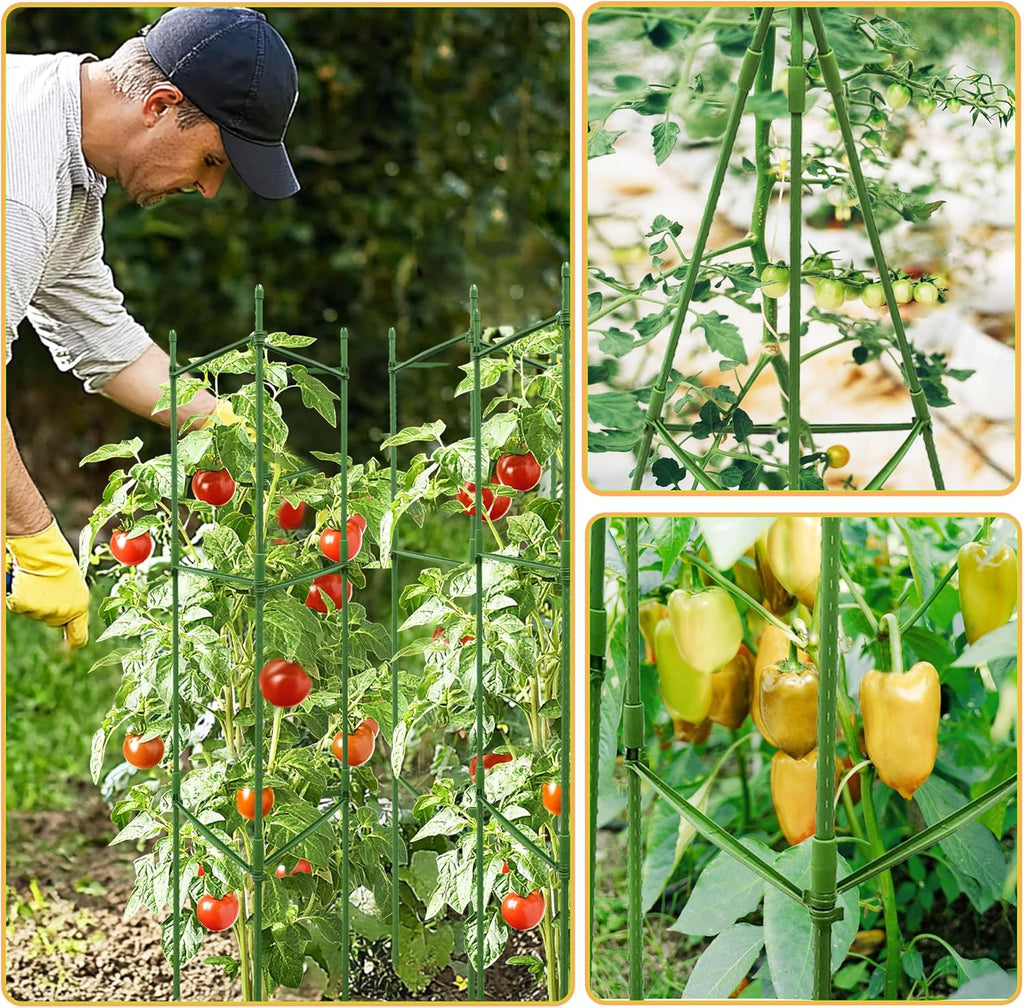 4 Pack 48 Inch Tomato Cages for Garden, Triangle Metal Plant Support with Rust-Resistant Coating, Heavy Duty Tomato