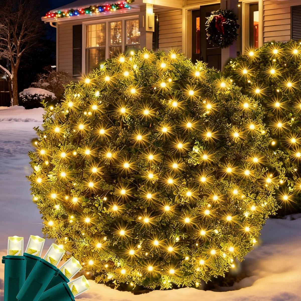 Led Christmas Net Lights for Bushes, 132LED 6FT x 6FT Connectable UL Certified Net Lights for Bushes Tree Shrubs Xmas Trunk Green Wire Christmas Decorations