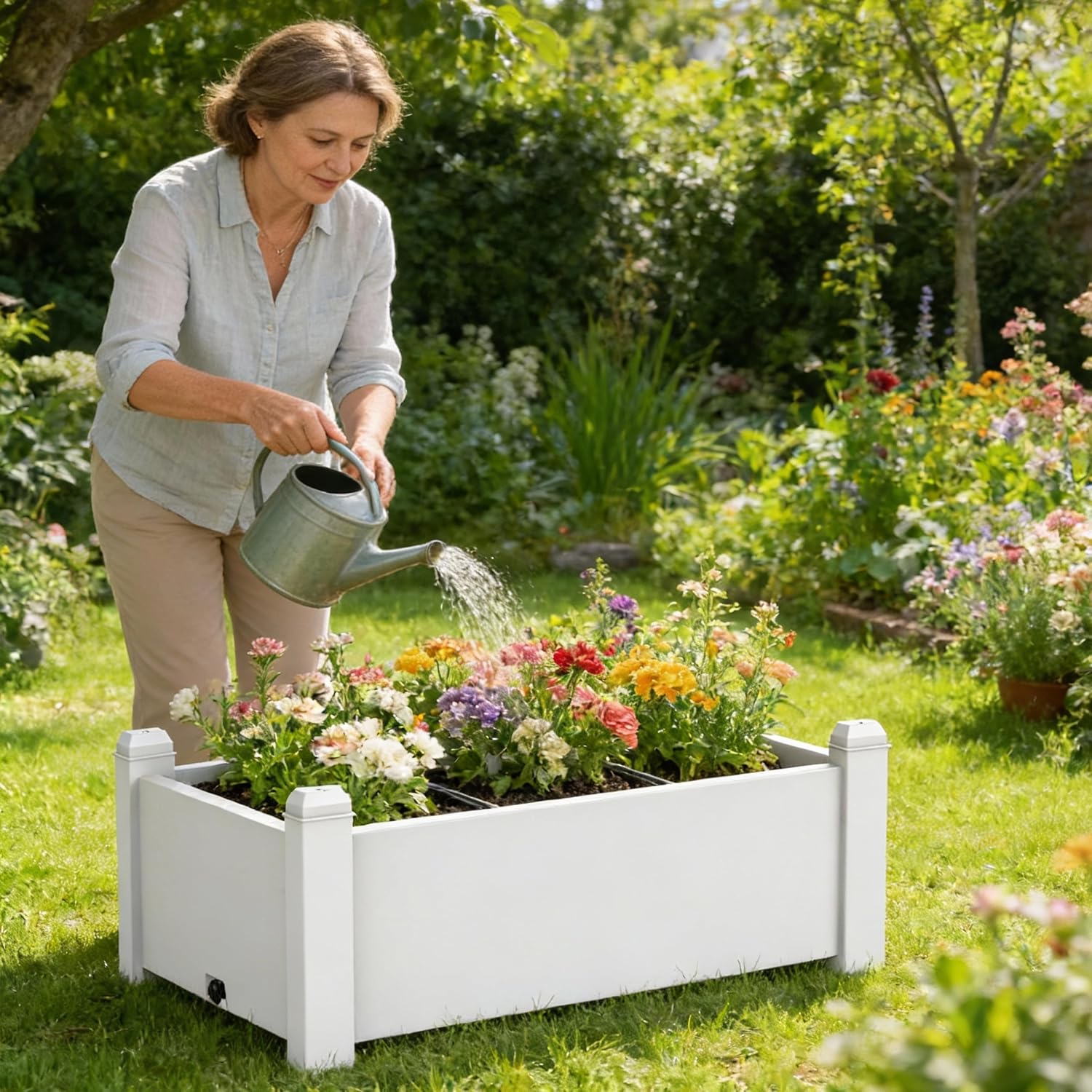 Vixzen Outdoor Resin Raised Planter Box, Rot-Resistant Non-Cracking, Divisible with Drainage Plug for Vegetables
