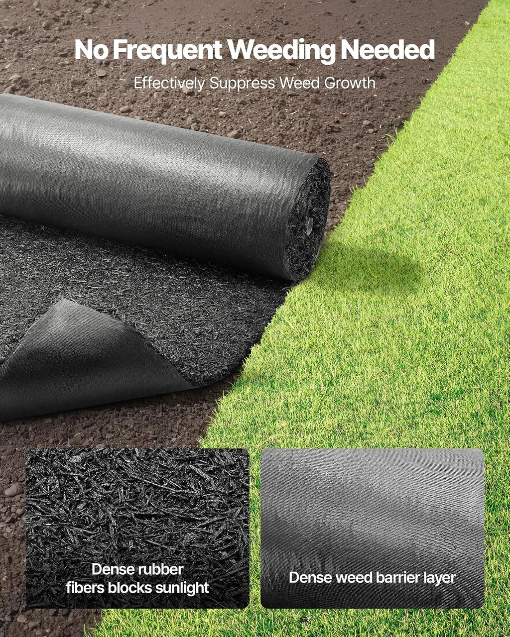 VEVOR Rubber Mulch Mat Roll, 96 x 22 in Recycled Rubber Mulch Mat, 0.5 Thick Cuttable, Reduced Weed Growth