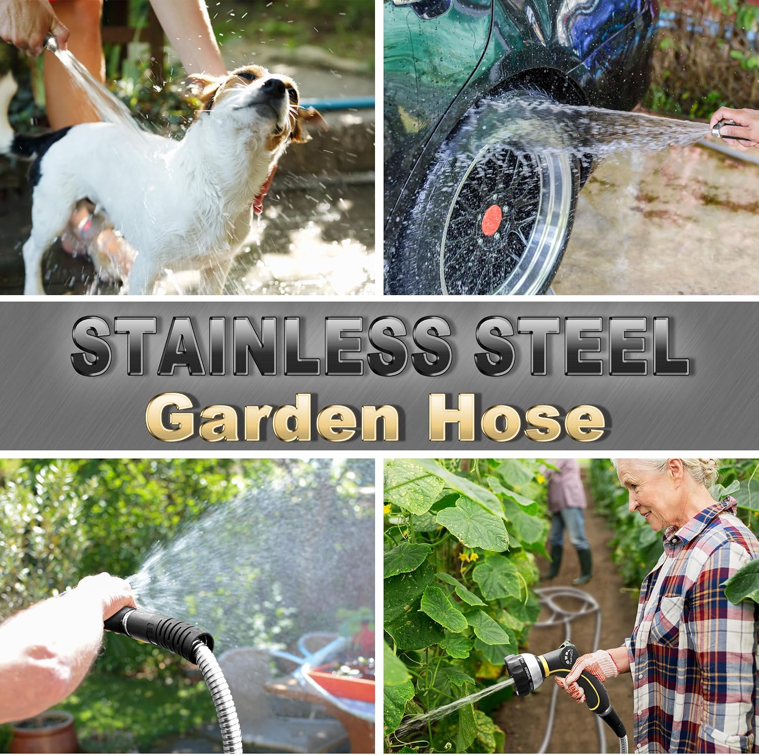 TheFitLife Flexible Metal Garden Hose - Upgrade Leak and Fray Resistant Design, Stainless Steel Water Hose with Solid
