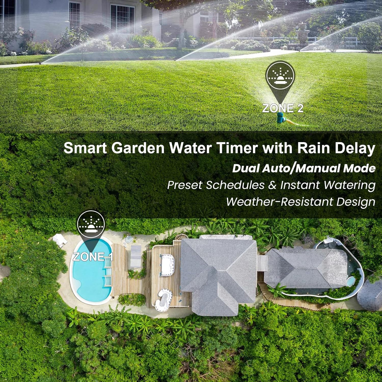 2 Pack Water Timer for Outdoor Garden Hose, Sprinkler Timer | for Garden Faucet Timer with Auto/Manual/Rain Delay Mode