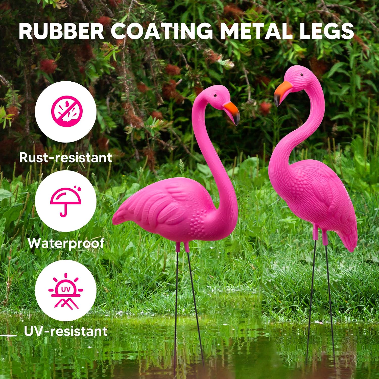 JOYIN 10 Pack Small Yard Flamingos Ornament Stakes, Mini Pink Flamingo Yard Decorations, Mini Lawn Plastic Flamingo