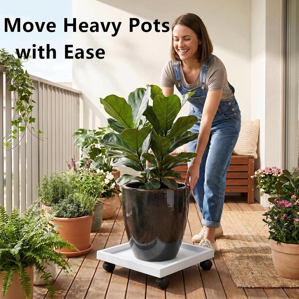15.3 Inch Square Rolling Plant Caddy Saucer with Wheels, Heavy Duty Wheeled Planter Stand for Potted Plant, Coaster