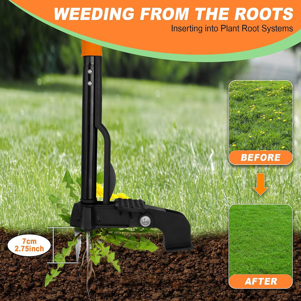 Weed Puller Tool,4-Claw Heavy Duty Gardening Stand-Up Weeder Puller,Ergonomic Long Handle,3 High-Strength Stainless
