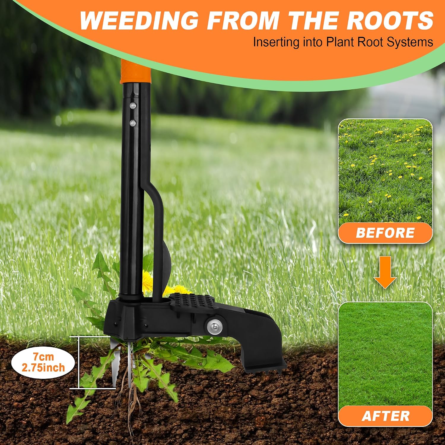 Weed Puller Tool,4-Claw Heavy Duty Gardening Stand-Up Weeder Puller,Ergonomic Long Handle,3 High-Strength Stainless