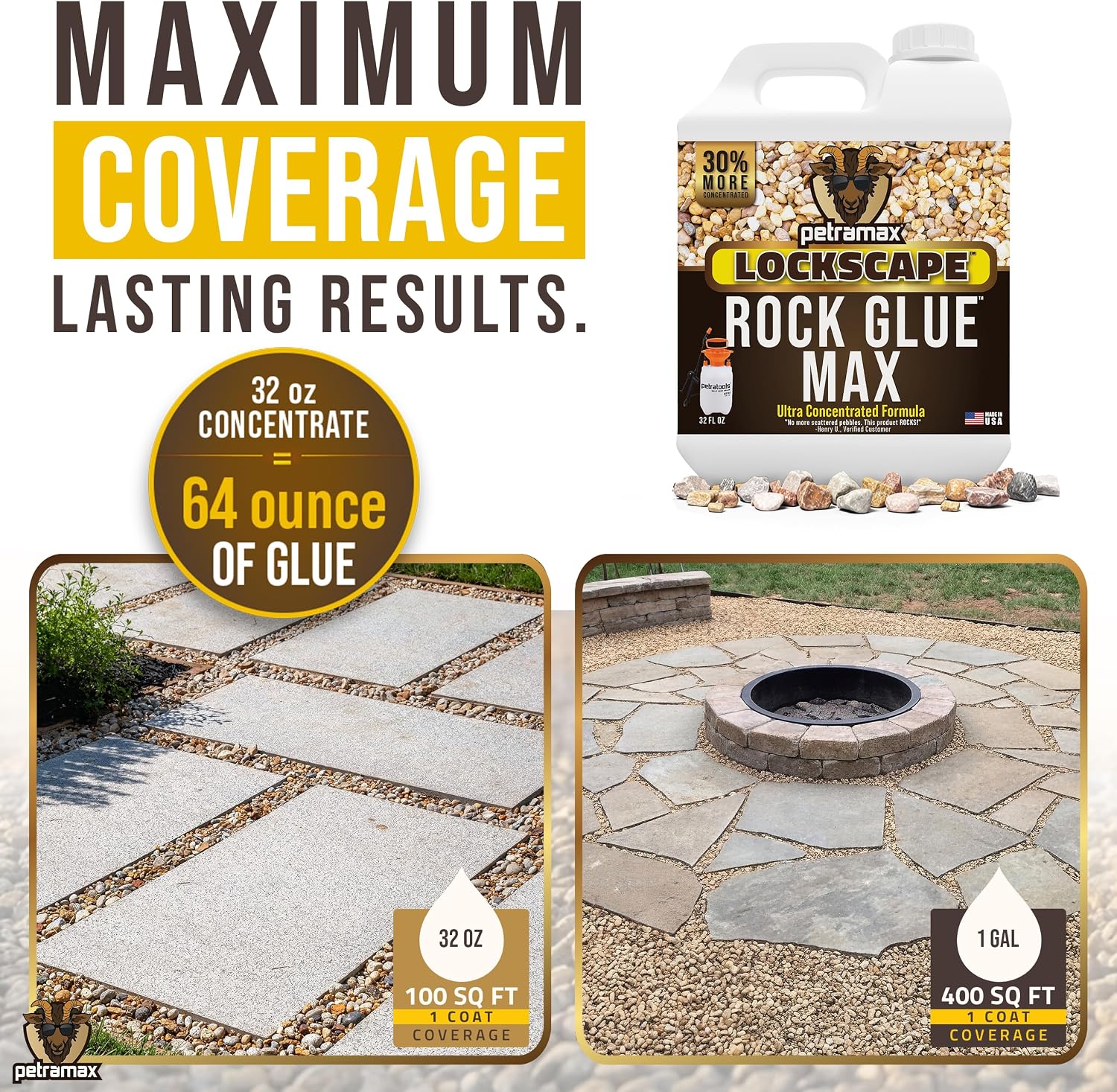 Petra Max Rock Glue for Landscaping, Pet-Safe & Non-Toxic (USA-Made), 32 Oz | Sticky Clear Gravel Binder & Decomposed