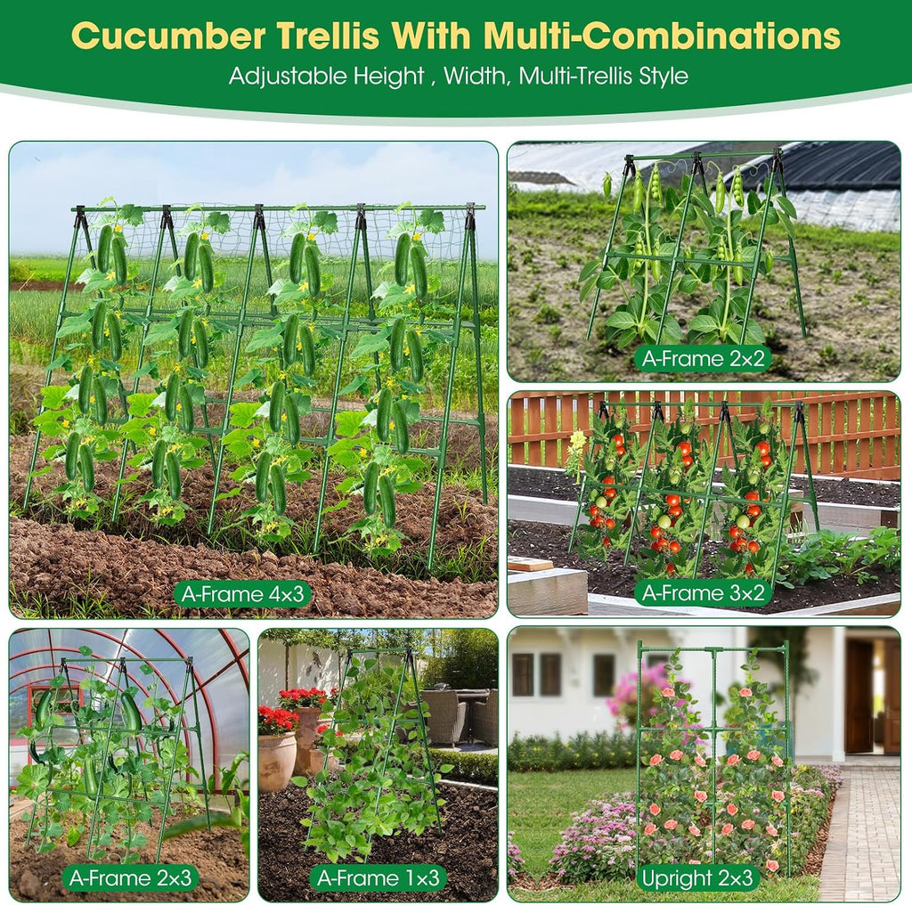 71"x 51" Cucumber Trellis for Raised Bed,Adjust A-Frame Trellis | Rust-Proof Plastic-Coated Steel Pipe Support for