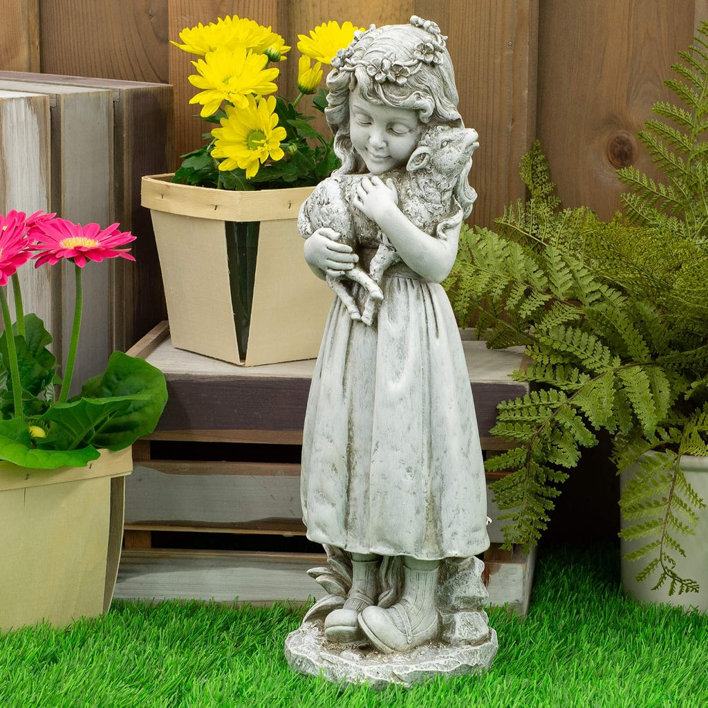 Joseph's Studio by Roman Inc. Girl with Lamb Garden Statue, Resin and Stone, Religious Sculpture, Garden Collection