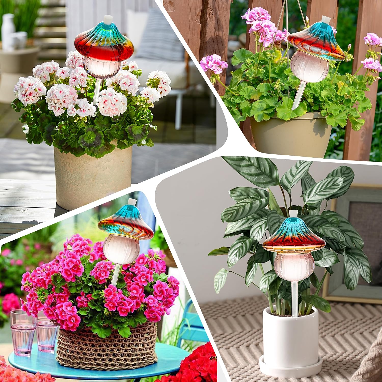 11 oz Large Plant Watering Globes Mushroom, Gradient Color Glass Watering Bulbs, Self Watering Planter Insert, Self