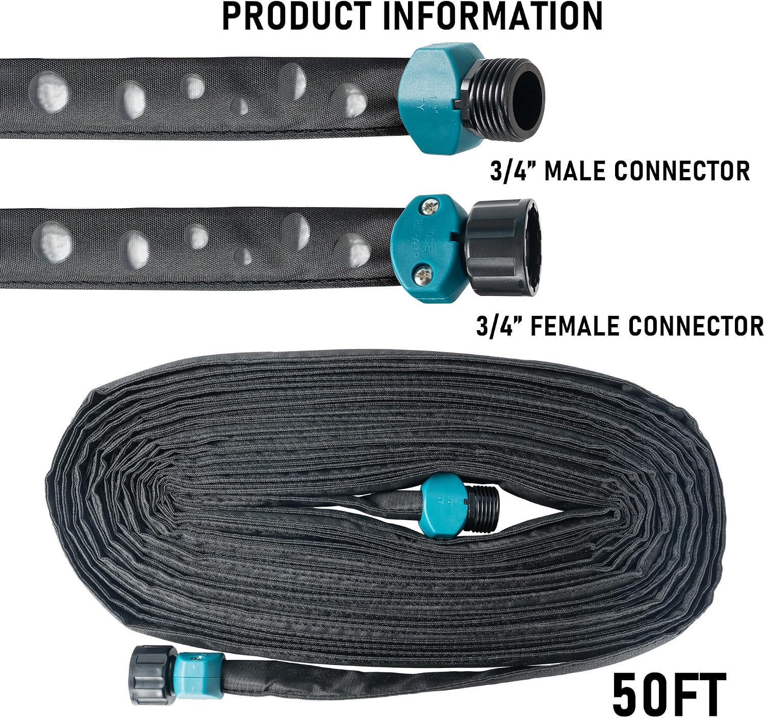 Hourleey Flat Soaker Hose 100 FT for Garden, 100' (50FT x 2) Linkable Consistent Drip Irrigation Hose, Leak-free
