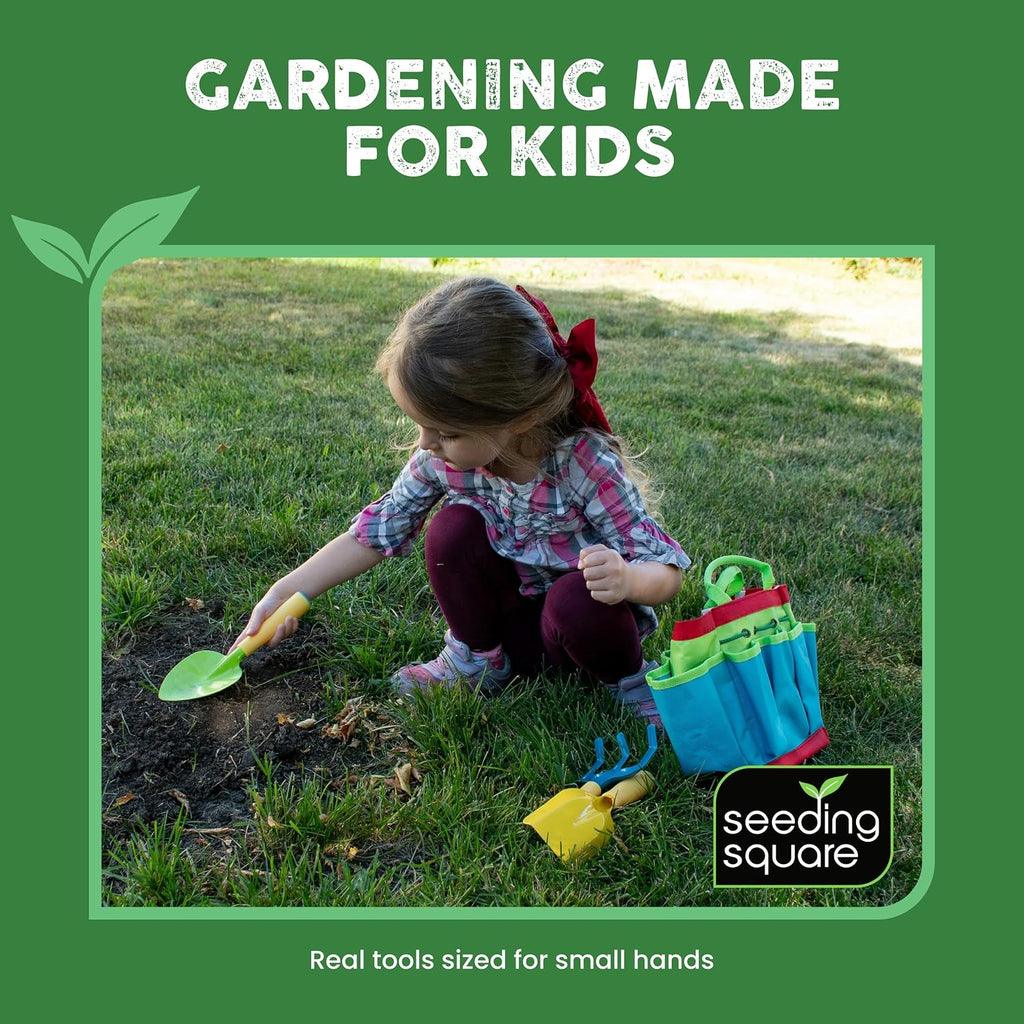 Kids Garden Tool Set with Trowel, Shovel, Rake, Watering Can & Tote Bag Kit | Ages 3+ | Child-Safe Design | Durable
