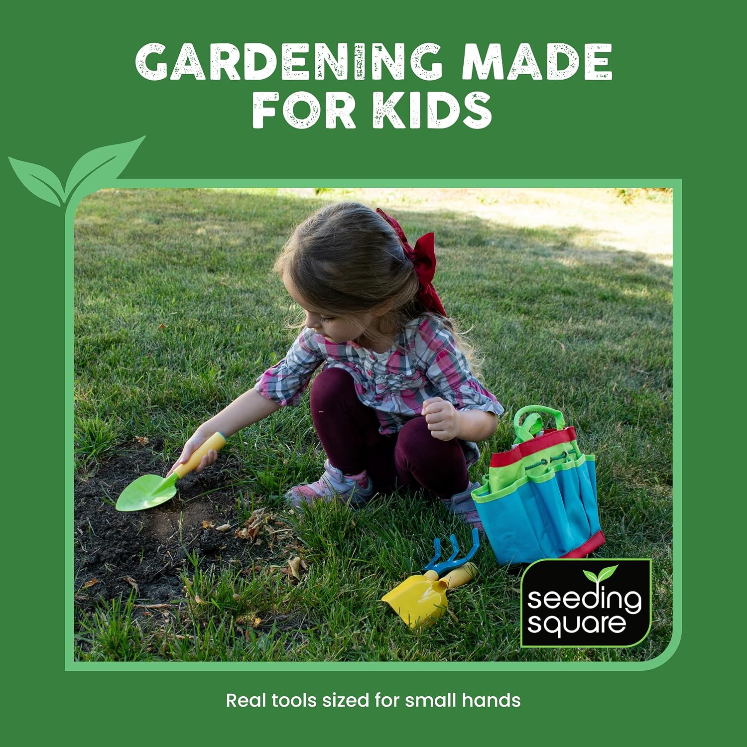 Kids Garden Tool Set with Trowel, Shovel, Rake, Watering Can & Tote Bag Kit | Ages 3+ | Child-Safe Design | Durable