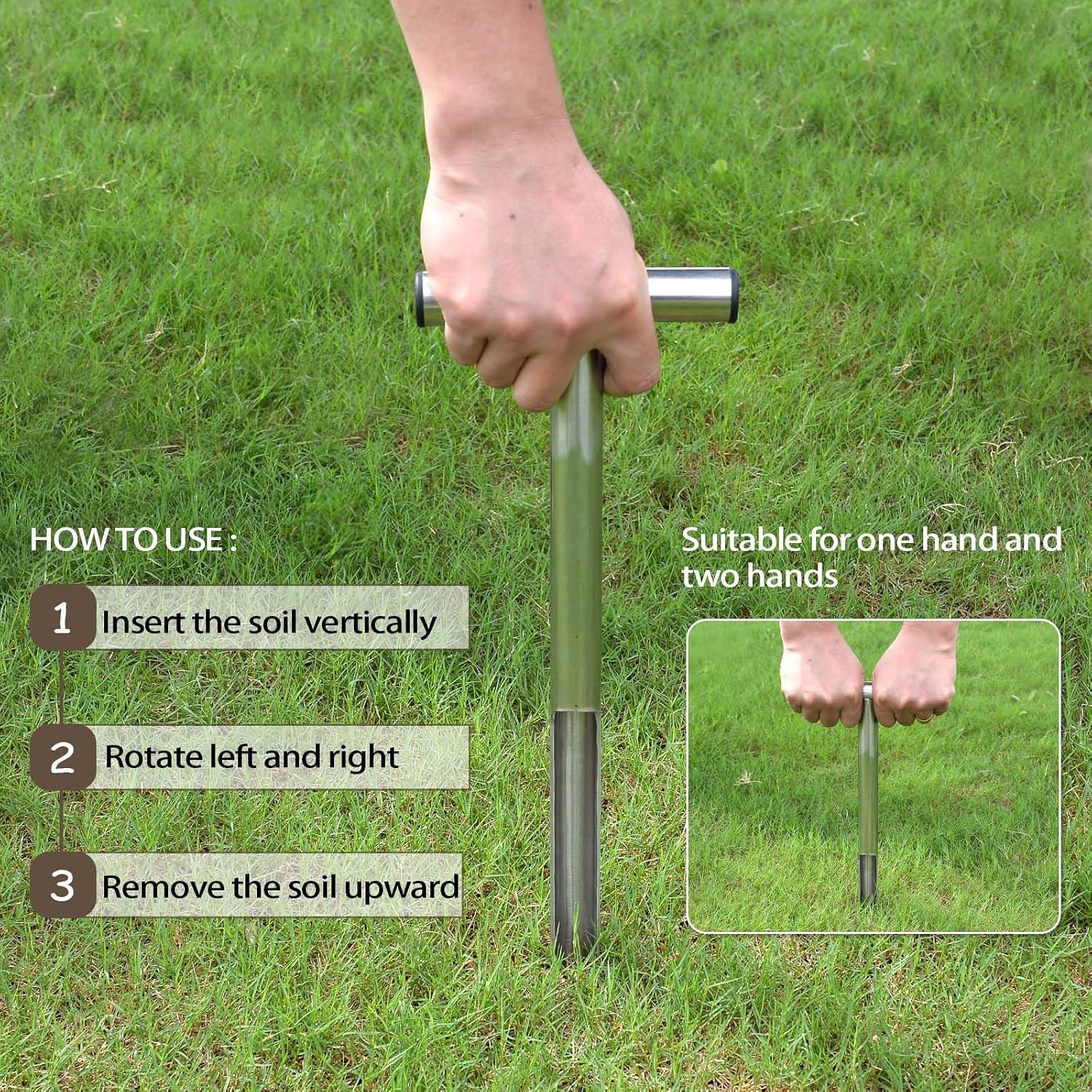 HiHydro Soil Sampler Probe Stainless Steel Tubular T-Style Handle Soil Test Kits Satisfying The Sampling Depth of