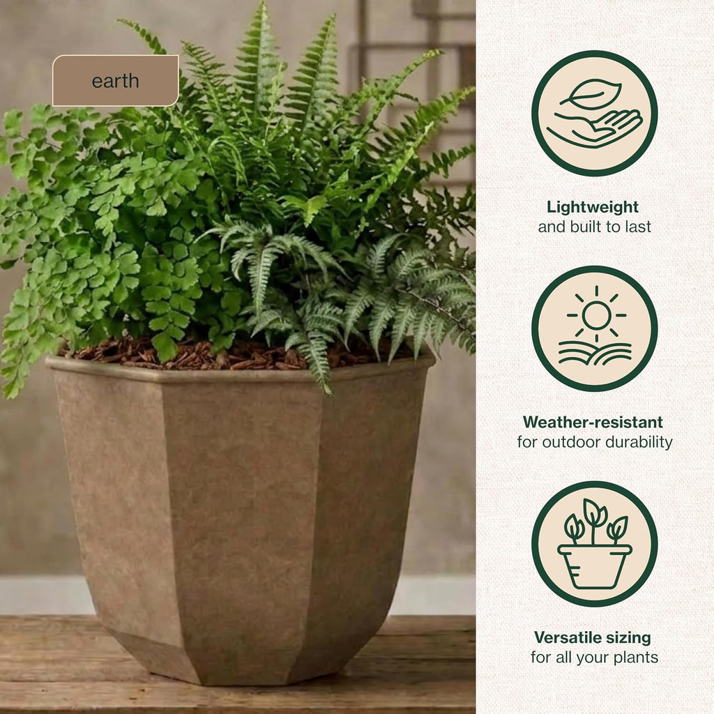 GROWSCAPE Shaina Resin Planter, Pottery Finish Garden Pot, 15” Earth | Hand-Painted Finish Plant Pots, Lightweight