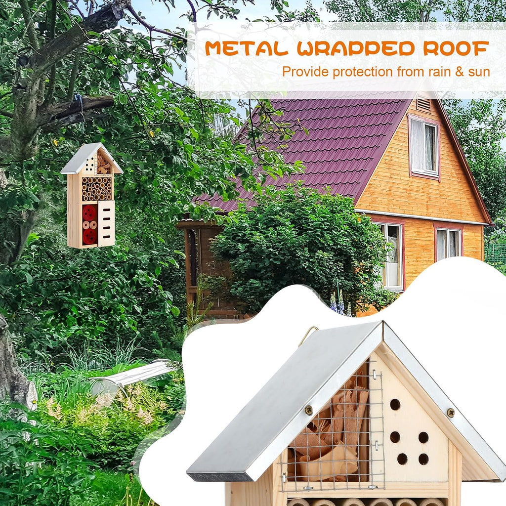 Maitys 3 Pcs Wooden Mason Insect Bee Hotel Butterfly House Natural Ladybug House Bug Hotel for Garden Outdoor Butterfly