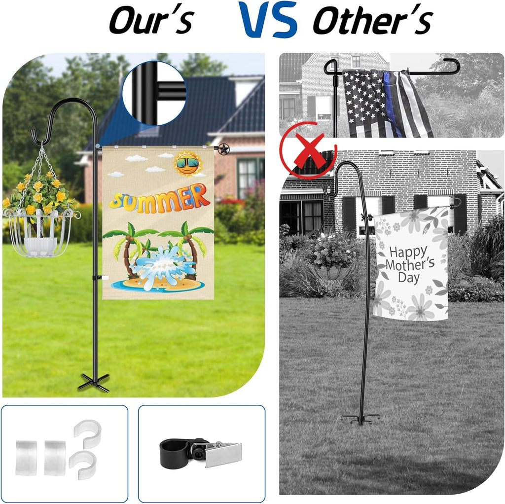 Ottsuls Garden Flag Stand, Heavy Duty Flag Pole Holder with Shepherd Hook for Yard Decoration, 60 INCH Sturdy Yard Flag