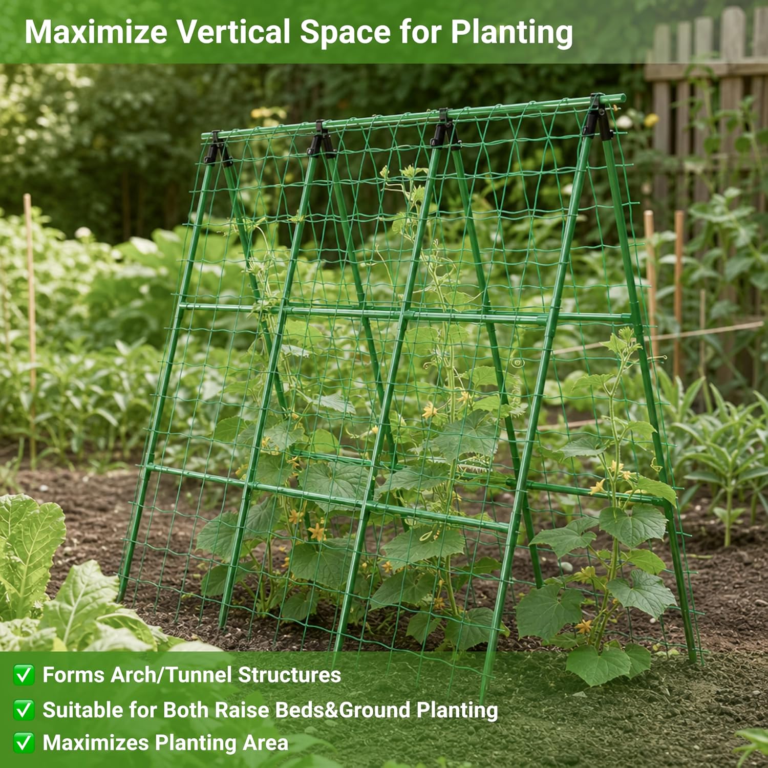 Cucumber Trellis for Raised Bed, A-Shape Arch Metal Garden Trellis for Climbing Plants, Heavy Duty Plant Trellis