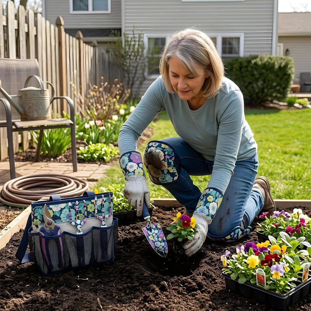 8-Piece Floral Garden Tool Set with Knee Pads & Gloves | Ideal Gift for Mom, Grandma, Spring Planting, Weeding, Pruning