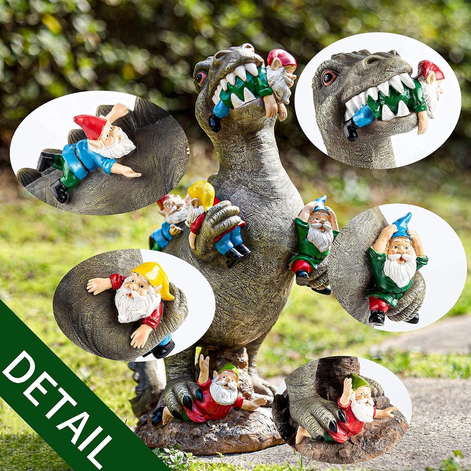 SOWSUN 14" Garden Gnomes Statue Dinosaur Outdoor Decor Gifts for Women | Gardening Gifts for Women Mom Grandma