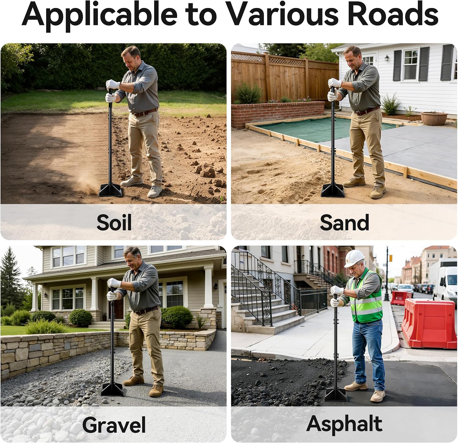 48" Handle Steel Tamper,8×8" Tamper Tool Landscaping | Heavy Duty Handle Tamper with Comfortable Rubber Grip, Garden
