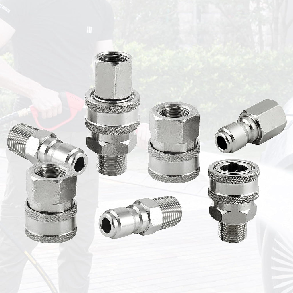 Pressure Washer Quick Connect 3/8 Inch, Stainless Steel, 8 Piece | Pressure Washer Fittings, Adapter Set, Female and