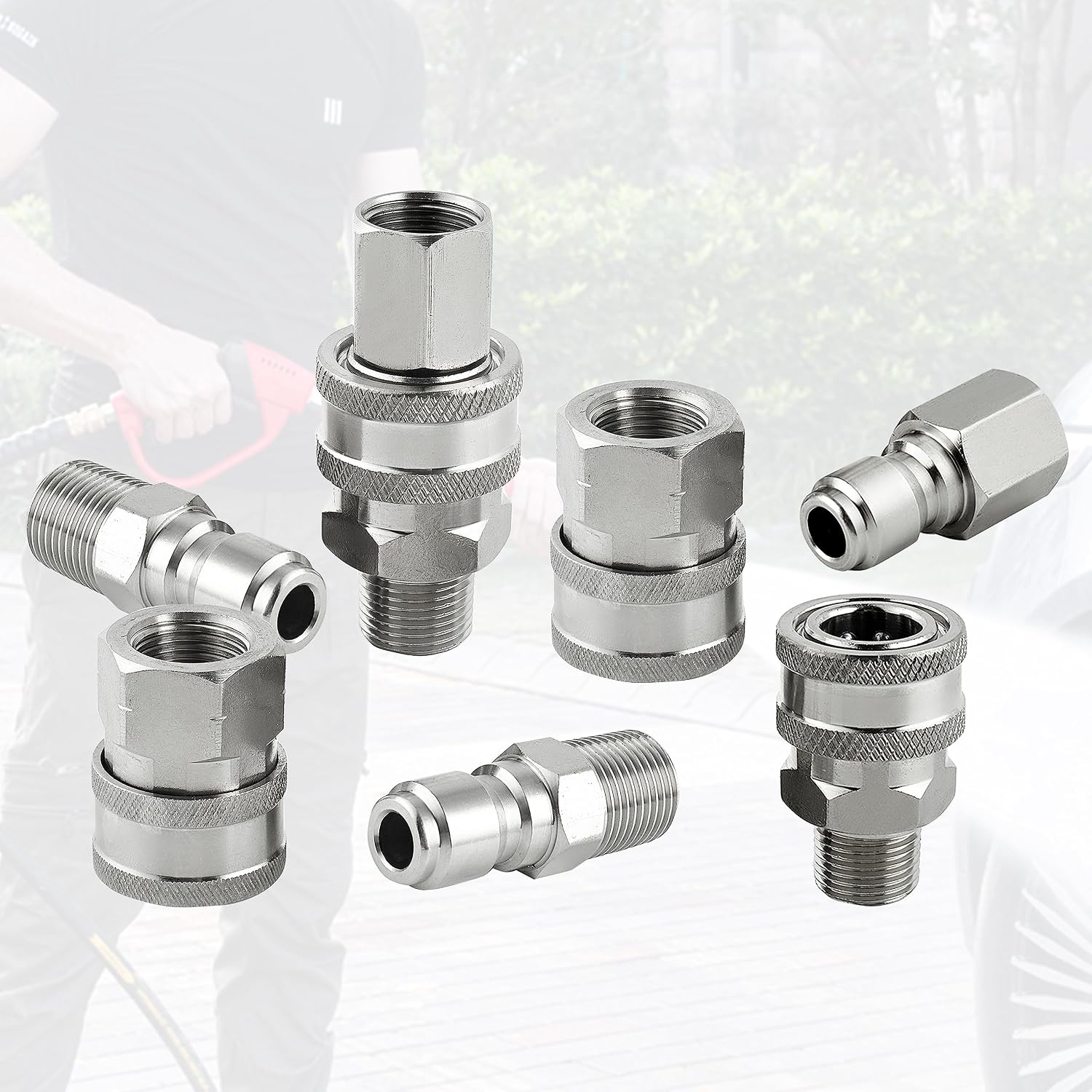 Pressure Washer Quick Connect 3/8 Inch, Stainless Steel, 8 Piece | Pressure Washer Fittings, Adapter Set, Female and