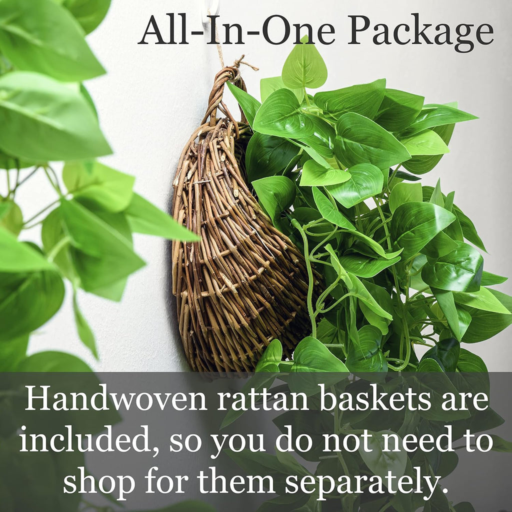 Tapeera 2-Pack Artificial Plants (with Baskets) - Ivy Vines Pothos - Outdoor & Indoor Decorations - Wall Faux Hanging