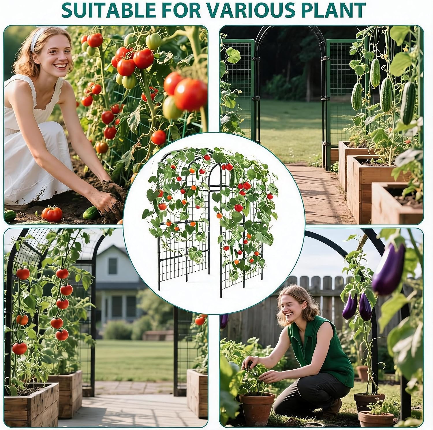 Garden Arch Trellis for Raised Beds, 7.3 FT Metal Cucumber Trellis with Plastic Connectors, u-Shape Plant Support for