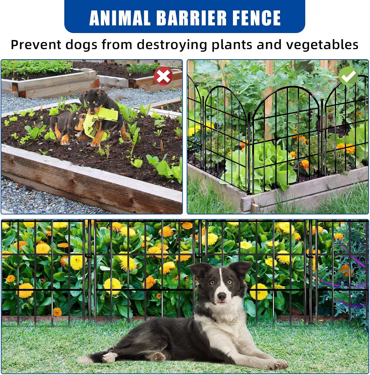Decorative Garden Fence, 17in X 10.8ft No Dig Fence Panels, Arched Rustproof Metal Garden Fencing Animal Barrier