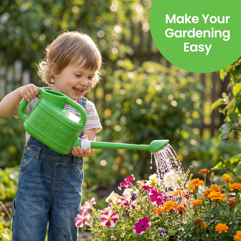 Plastic 1-Gallon Watering Can with Long Spout and Dual Handle for Indoor & Outdoor Plant Care, Lawn Maintenance and