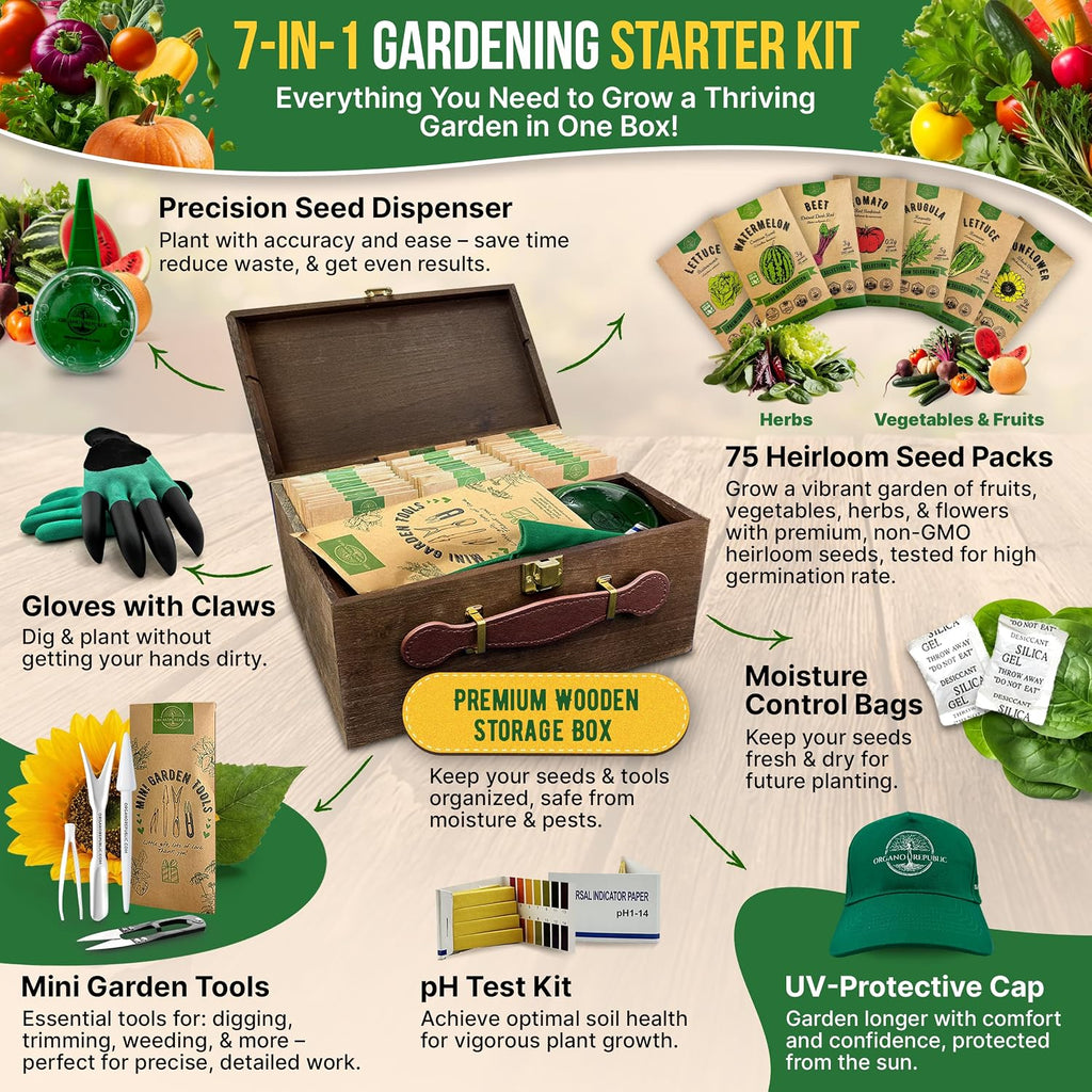 75 Vegetable & Greens Seeds Variety Pack, Garden Seed Starter Kit - Over 44,700 Non-GMO Heirloom Seeds for Planting