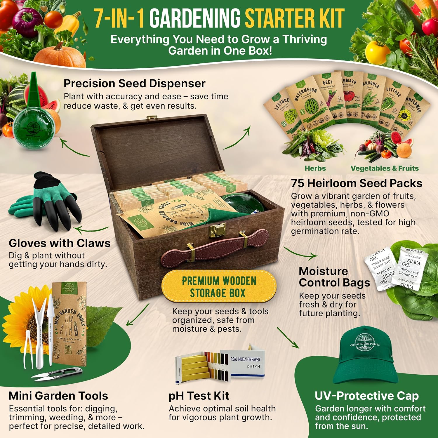 75 Vegetable & Greens Seeds Variety Pack, Garden Seed Starter Kit - Over 44,700 Non-GMO Heirloom Seeds for Planting
