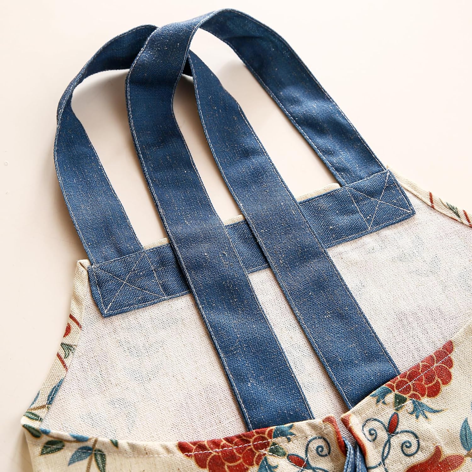 patdrea Blue Floral Linen Apron with Pocket,French Kitchen Garden Chef BBQ Aprons for Women and Men,Crisscross Back