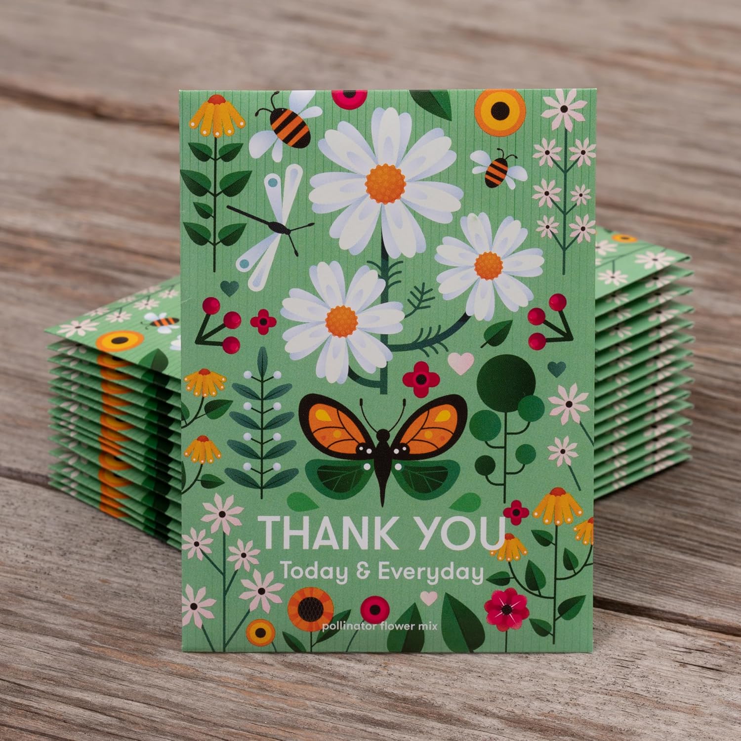 Thank You Packet - Pollinator Flower Mix - 25 Seed Packets - Perfect Eco-Friendly Thank You Gift - Non GMO Seeds, Green