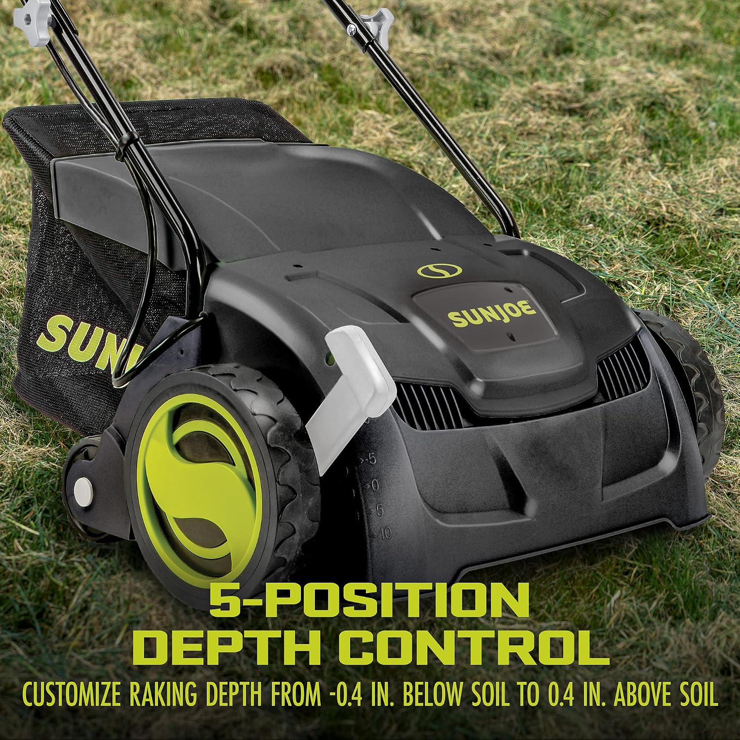 Sun Joe Electric Dethatcher & Scarifier, Corded, with 8-Gal Bag, 12.6-Inch Cutting Width, 12-Amp Motor - Heavy-Duty