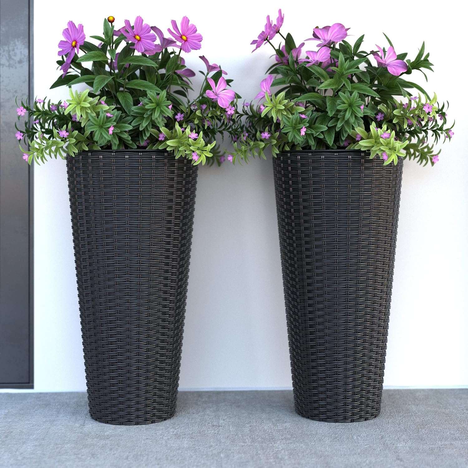 Noah Round Wicker Planter Tall Planter Decor Box for Adaptable Outdoor Furnishings All Weather Versatile Perfect Patio