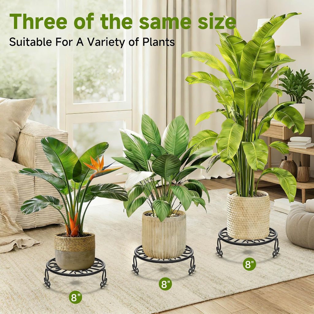 NSYOOMH 3-Pack Sturdy Plant Stands for Outdoor & Indoor Use, Heavy Duty Rustproof Metal Pot Stand Holder, Single Short