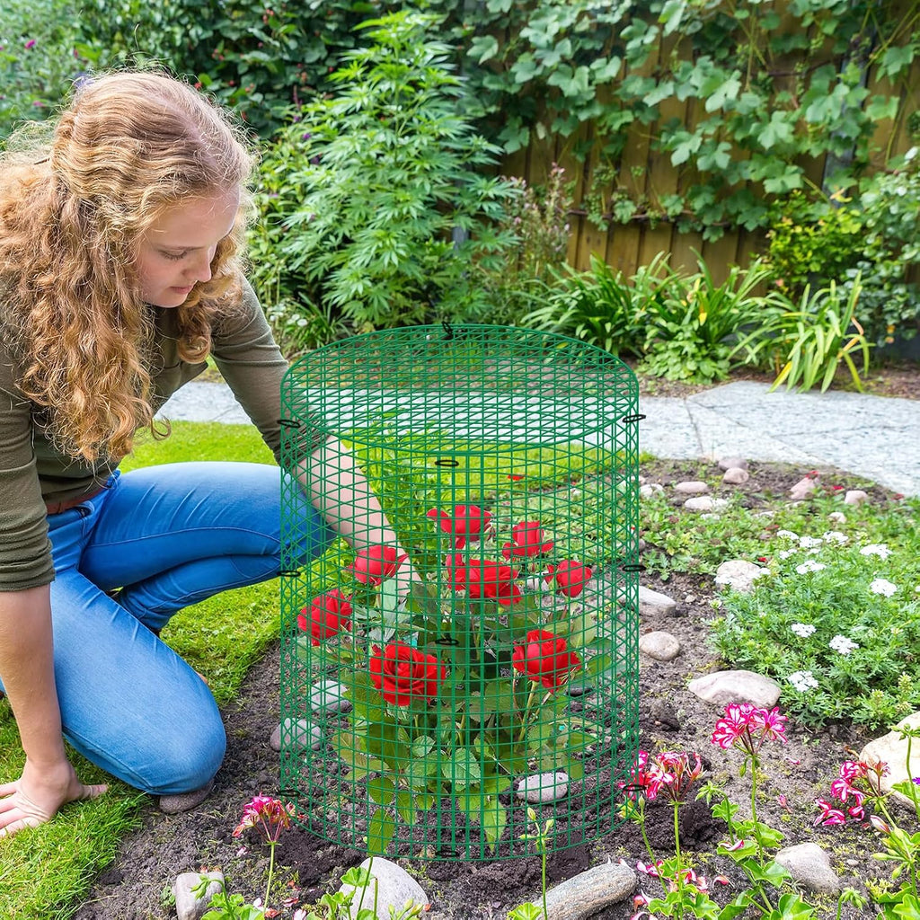 4 Sets 13"x 16" Wire Plant Protector from Animals, Plant Protector Cages | Zip Ties & Stakes Included, Garden Plant