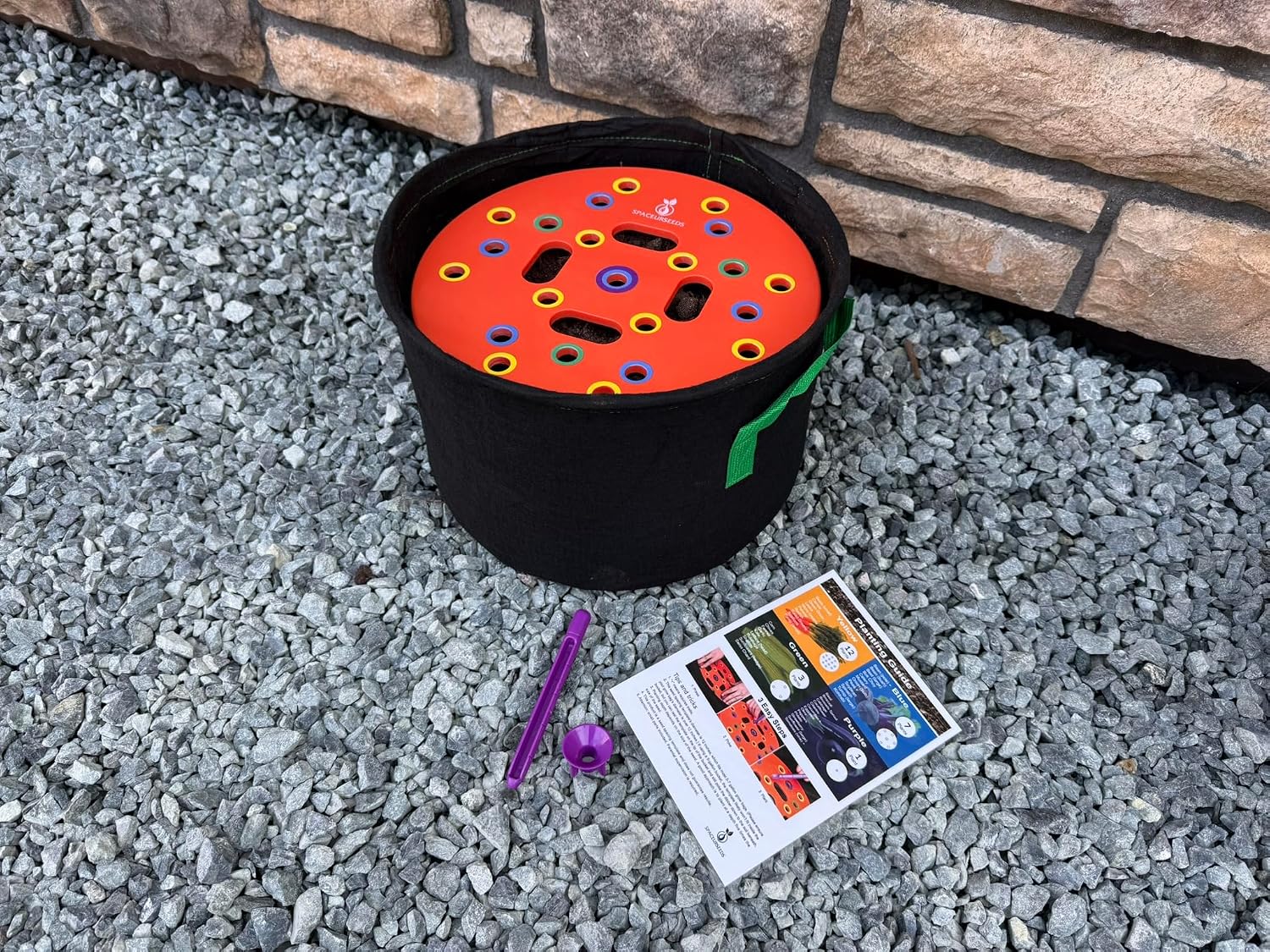 Round Seed Planting & Spacing Template for Grow Bags & Container Gardening | Color-Coded Layout | Spoon Included