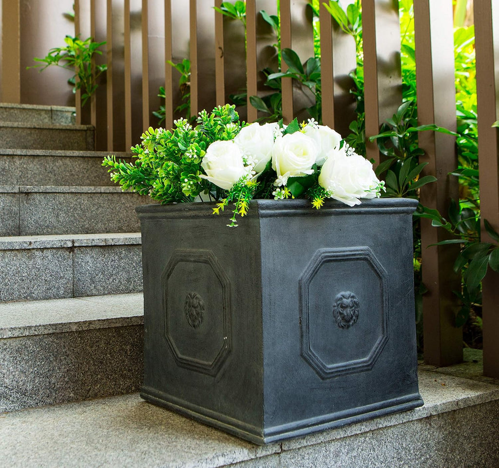 Kante Small Square Dusty Blue Concrete Planter 10.2" W, Outdoor | Rubber Plug for Indoor, Drainage for Garden
